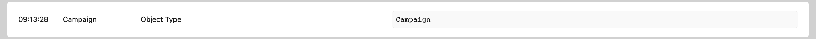 Execution log showing Campaign SObject types