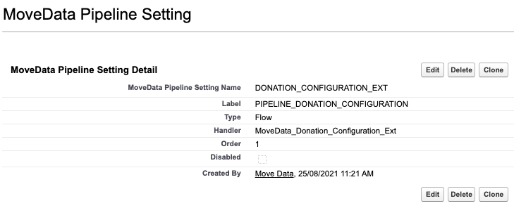 Configuration flow metadata entry in MoveData Pipeline Settings