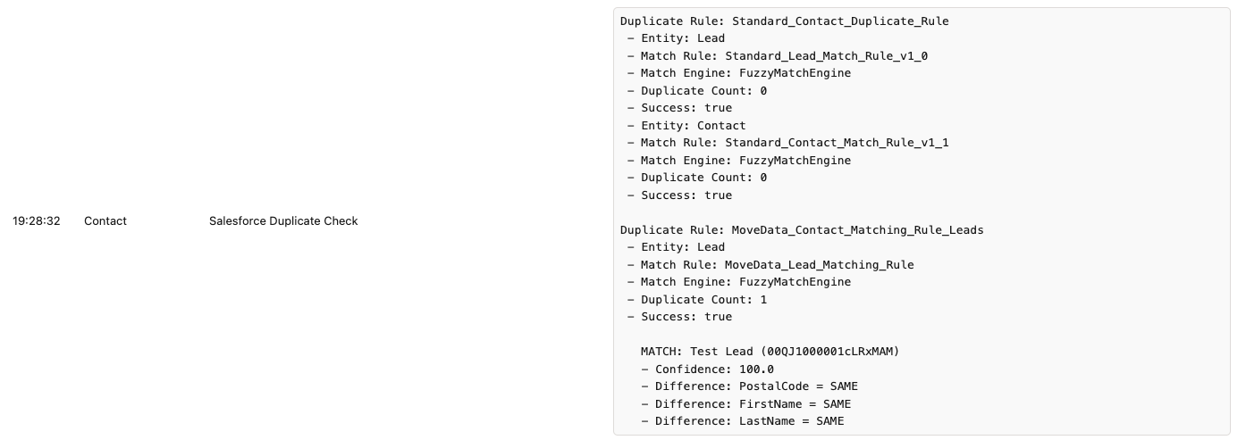 Execution log showing successful lead conversion