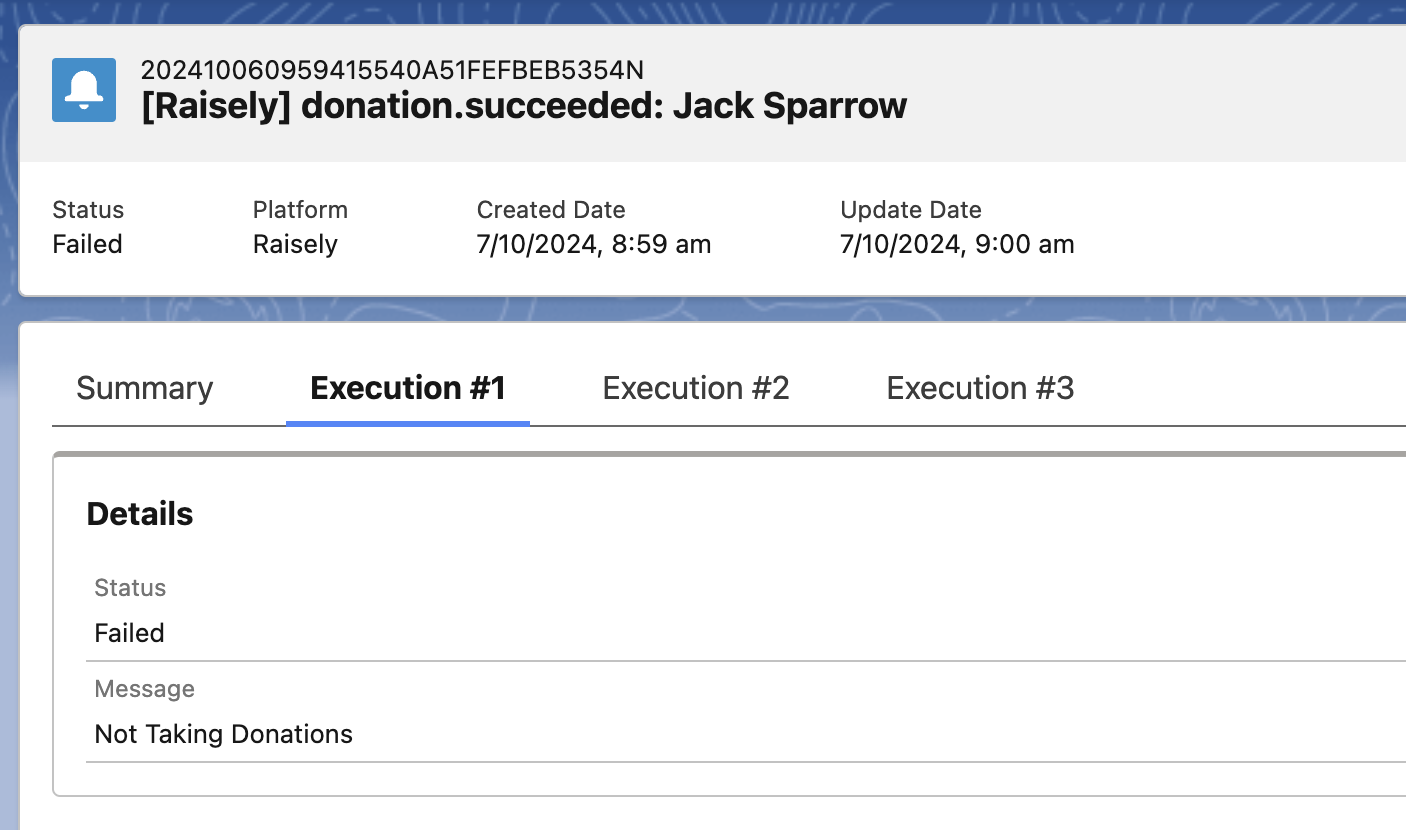 MoveData execution log showing a notification that failed with a custom error message