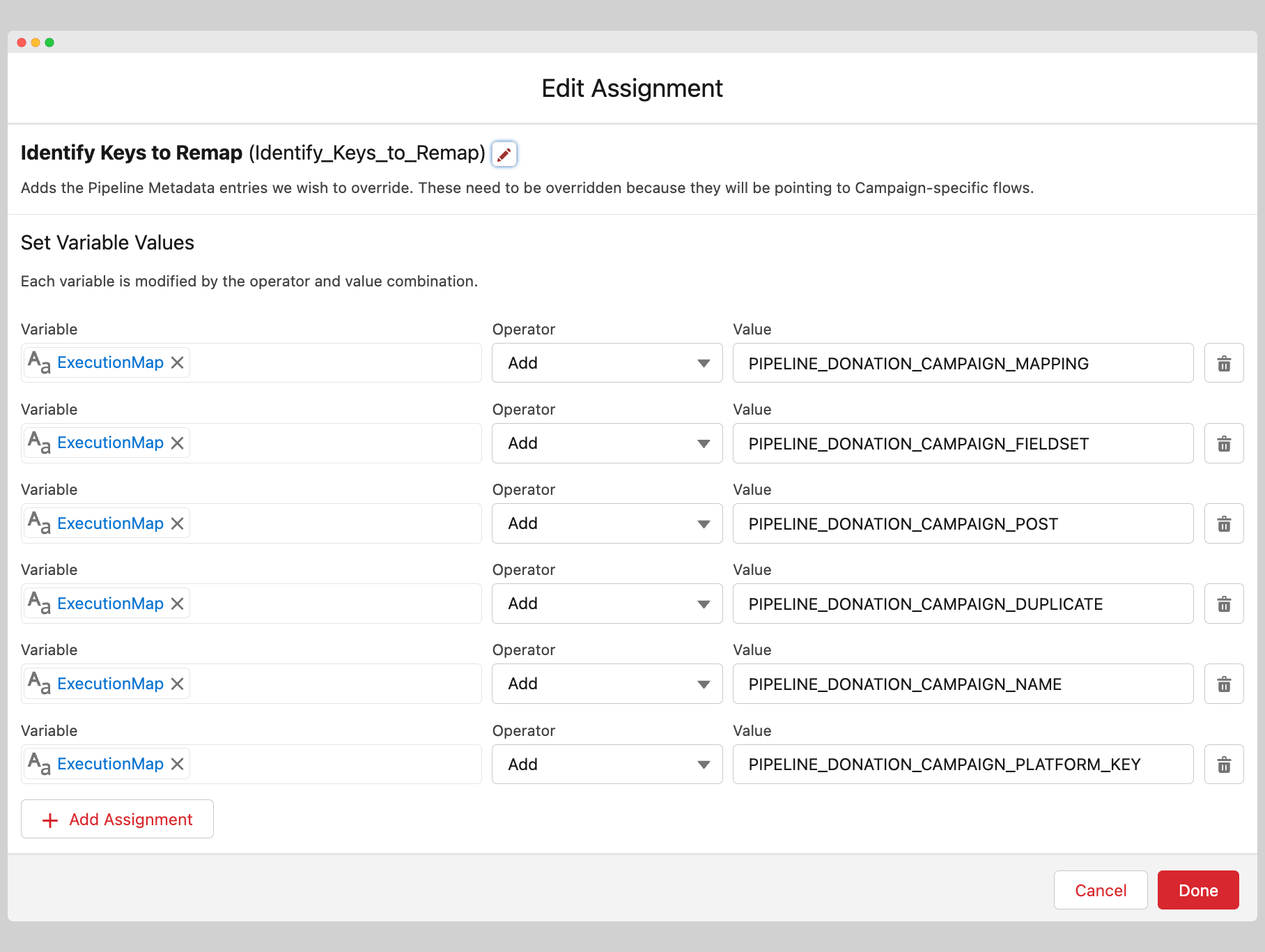Remapping Key flow action showing the ExecutionMap collection variable