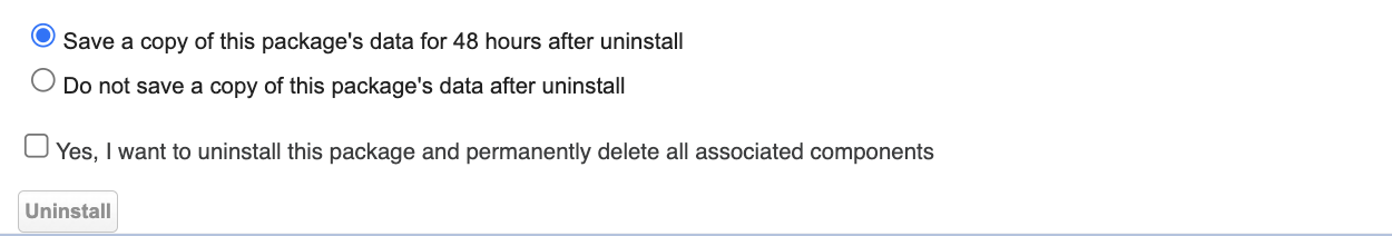Uninstall confirmation screen