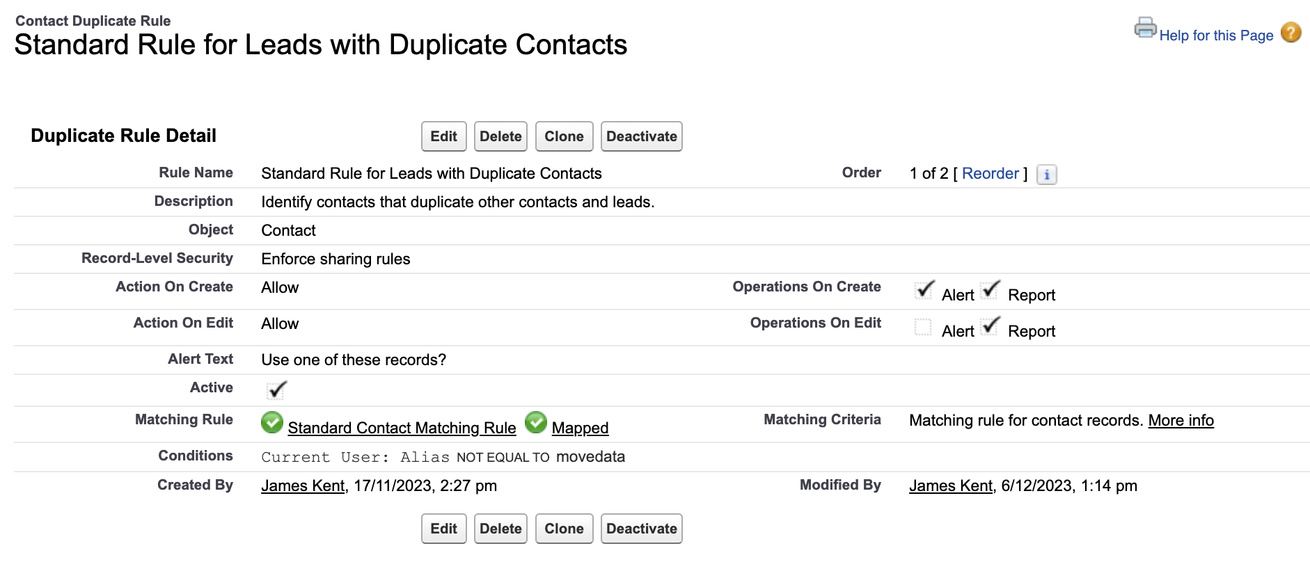 Duplicate rule exclude condition for MoveData user