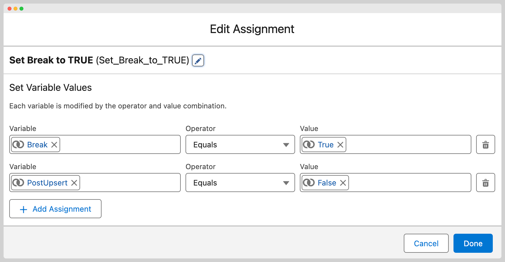 Break assignment