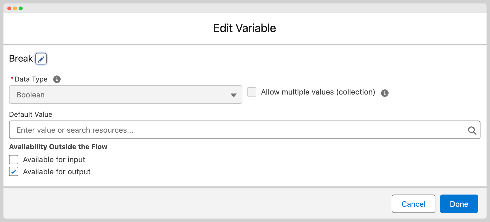 Break variable