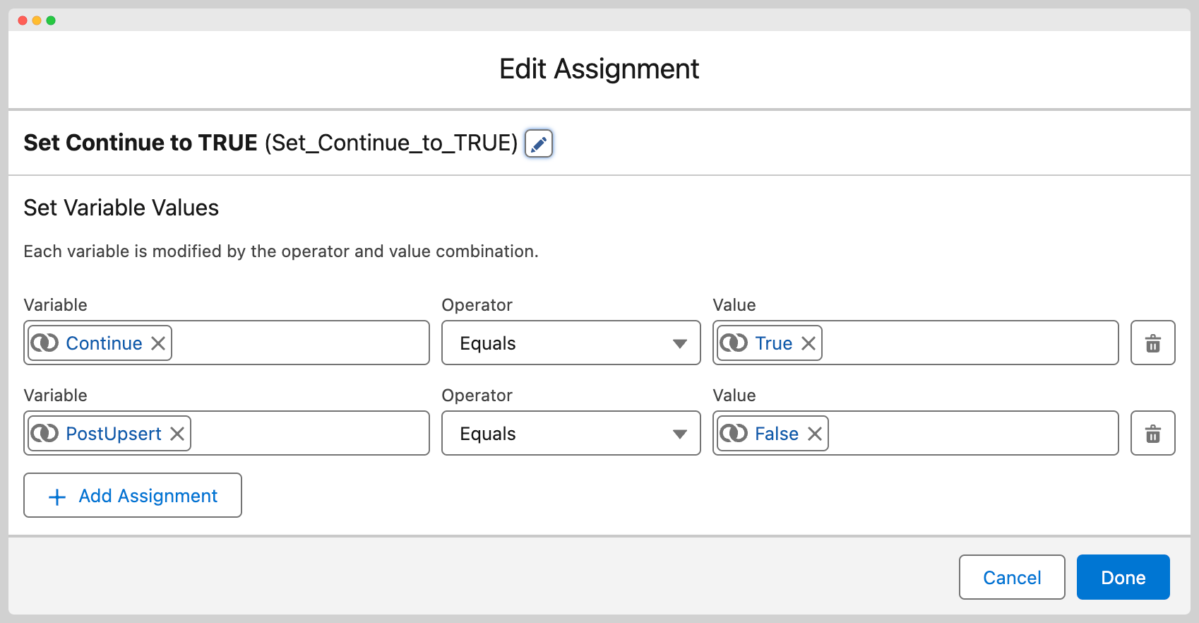 Continue assignment