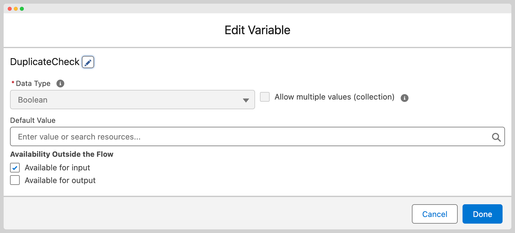 DuplicateCheck variable