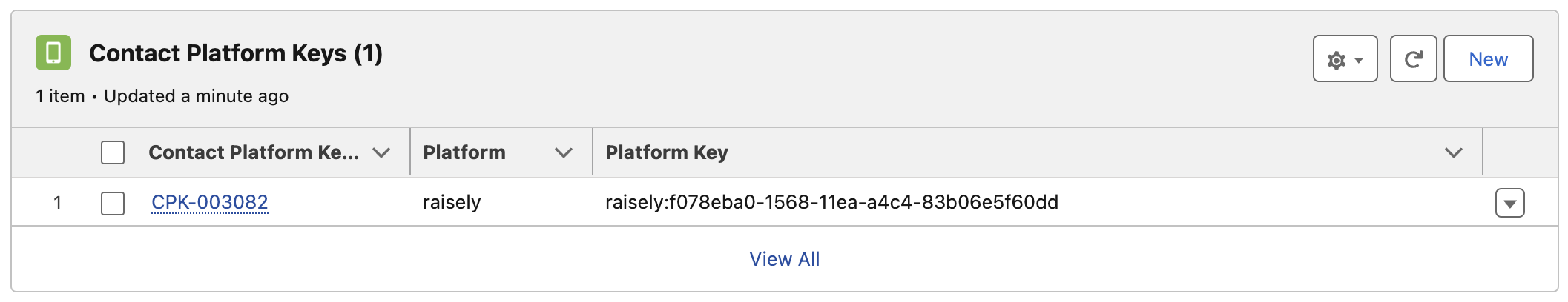 Contact record with a platform key added as a related list