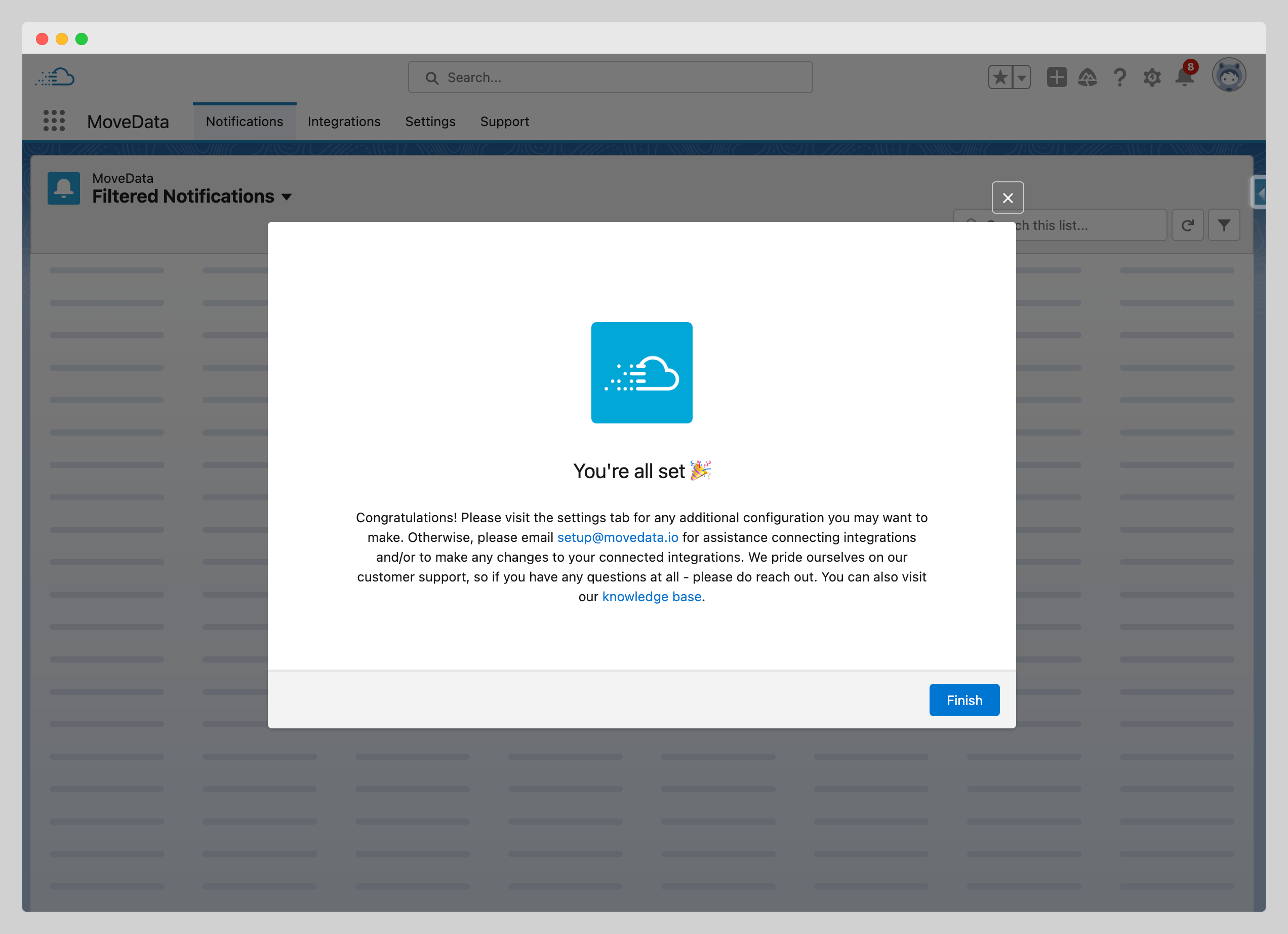 MoveData setup wizard completion screen